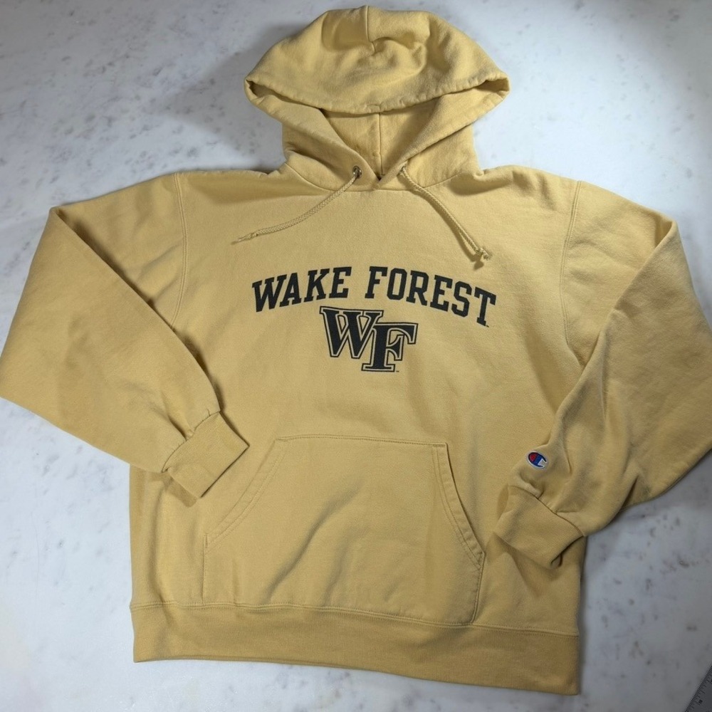 Champion Hoodie Mens Medium Yellow Wake Forest University - Picture 2 of 7